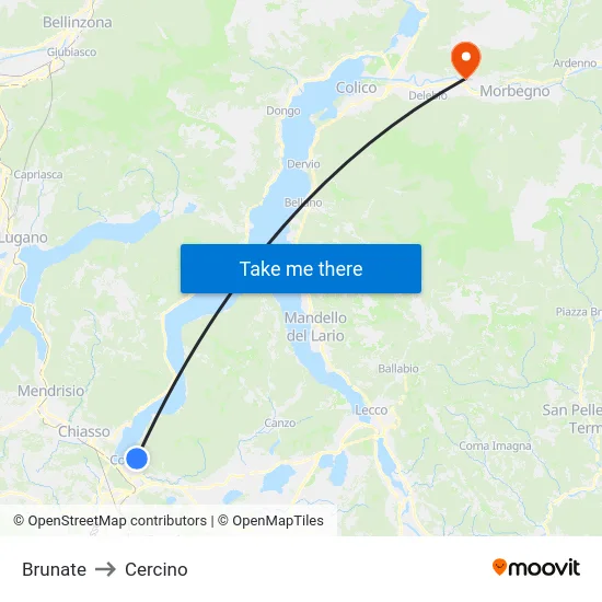Brunate to Cercino map