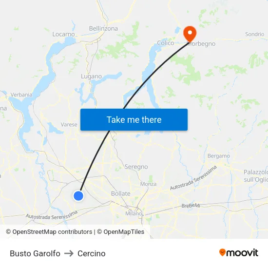 Busto Garolfo to Cercino map