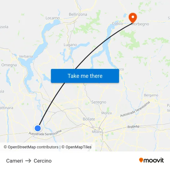 Cameri to Cercino map