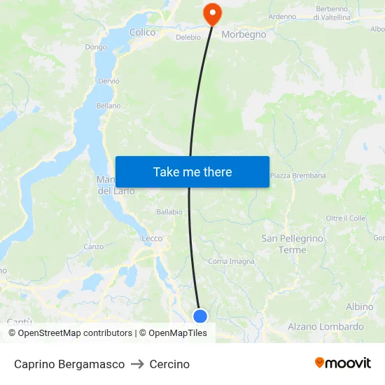 Caprino Bergamasco to Cercino map
