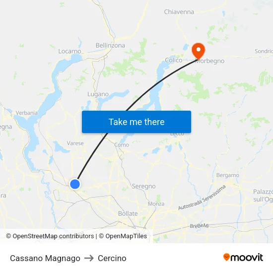 Cassano Magnago to Cercino map