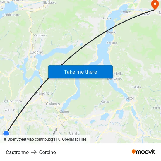 Castronno to Cercino map