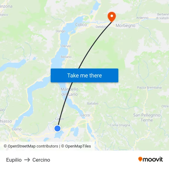 Eupilio to Cercino map