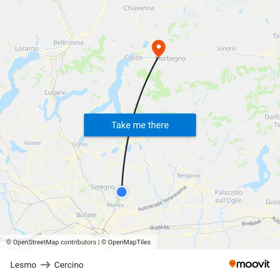 Lesmo to Cercino map