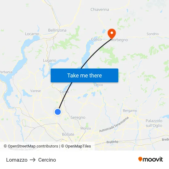 Lomazzo to Cercino map