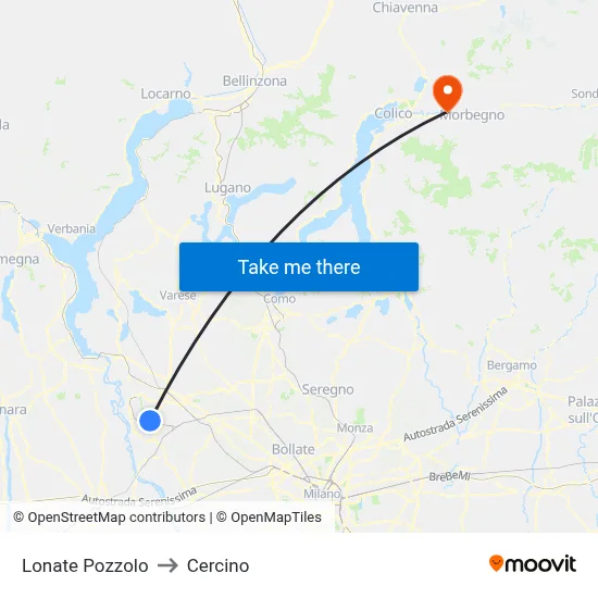 Lonate Pozzolo to Cercino map