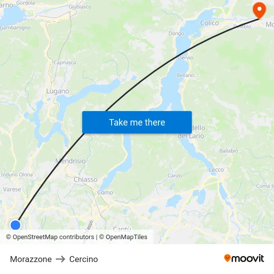 Morazzone to Cercino map