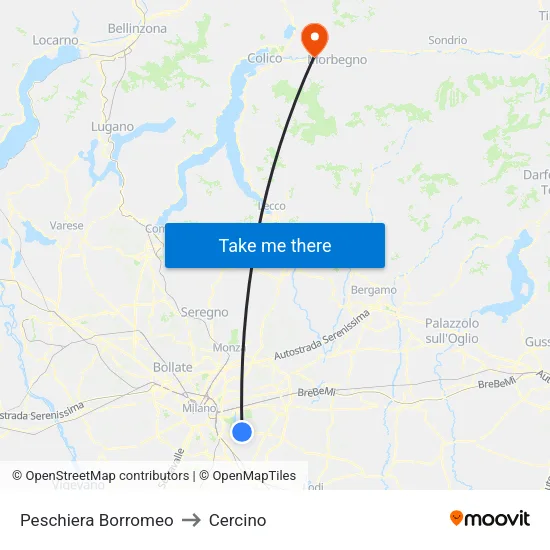 Peschiera Borromeo to Cercino map