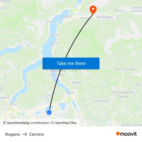 Rogeno to Cercino map