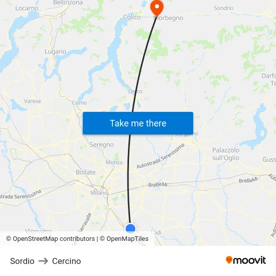 Sordio to Cercino map