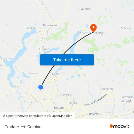 Tradate to Cercino map