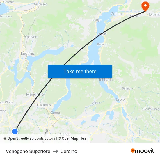 Venegono Superiore to Cercino map
