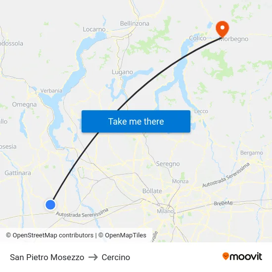 San Pietro Mosezzo to Cercino map