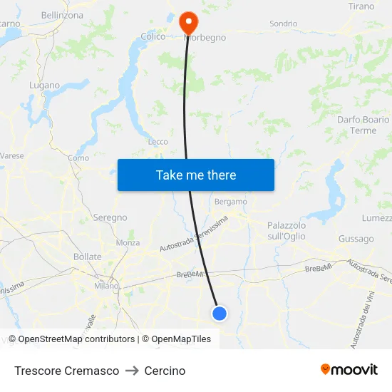 Trescore Cremasco to Cercino map