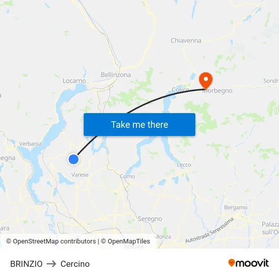Brinzio to Cercino map