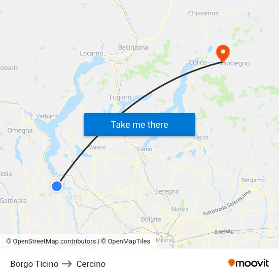 Borgo Ticino to Cercino map