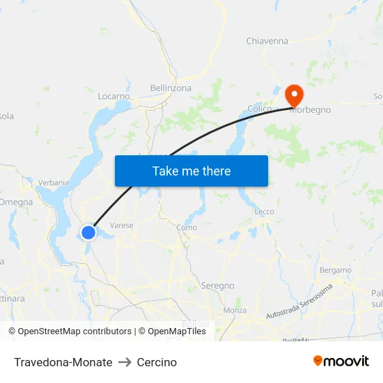 Travedona-Monate to Cercino map