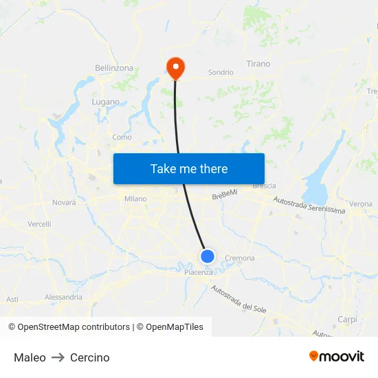 Maleo to Cercino map