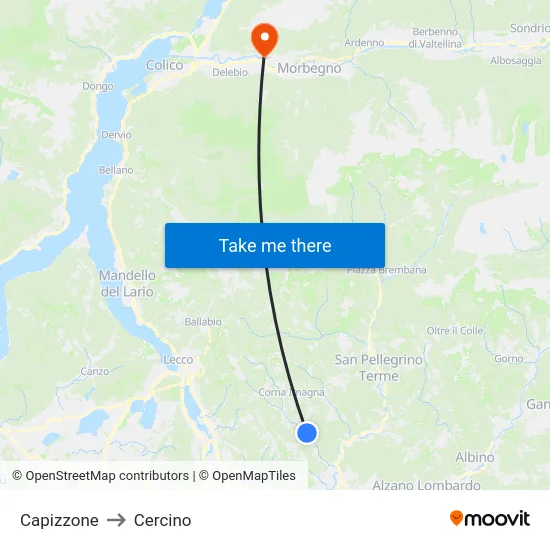 Capizzone to Cercino map