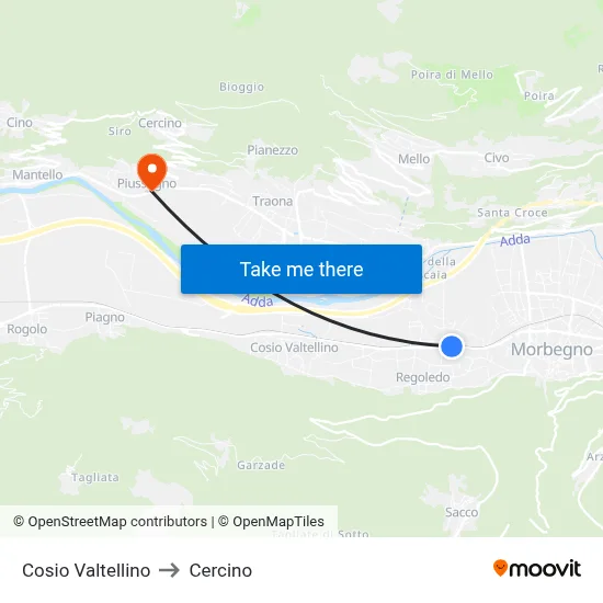 Cosio Valtellino to Cercino map