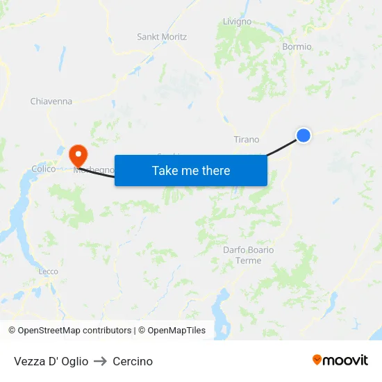 Vezza D' Oglio to Cercino map