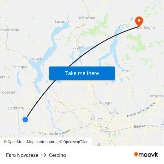 Fara Novarese to Cercino map