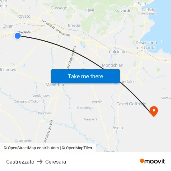 Castrezzato to Ceresara map