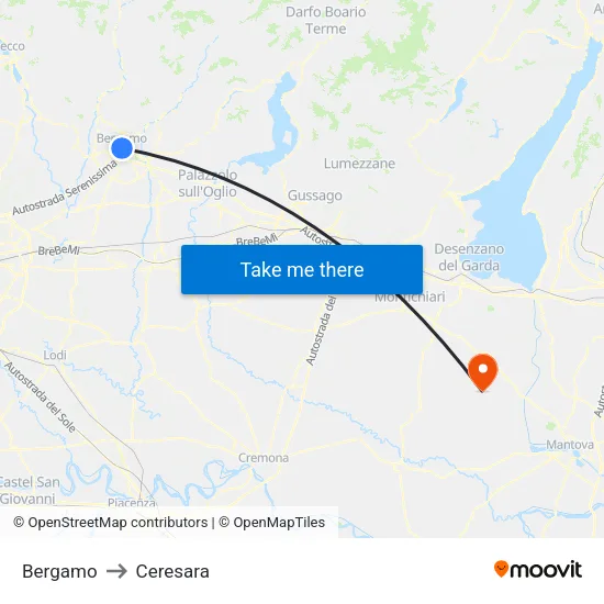 Bergamo to Ceresara map