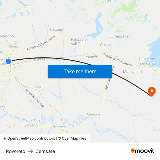 Rovereto to Ceresara map