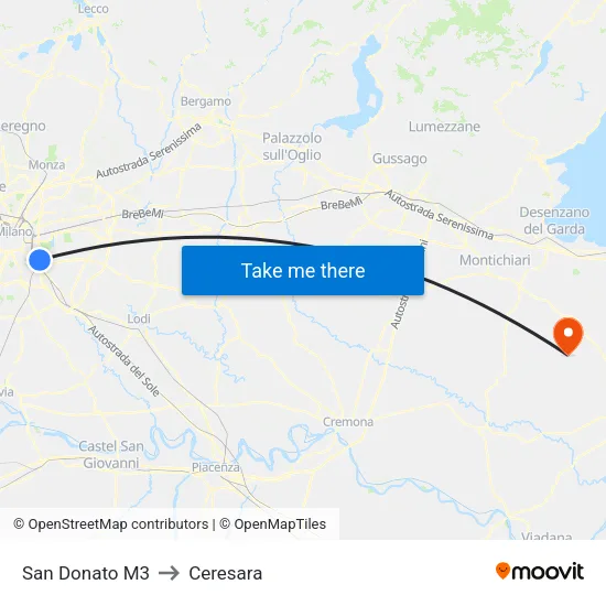 San Donato M3 to Ceresara map