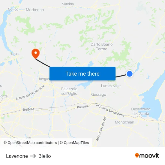 Lavenone to Blello map