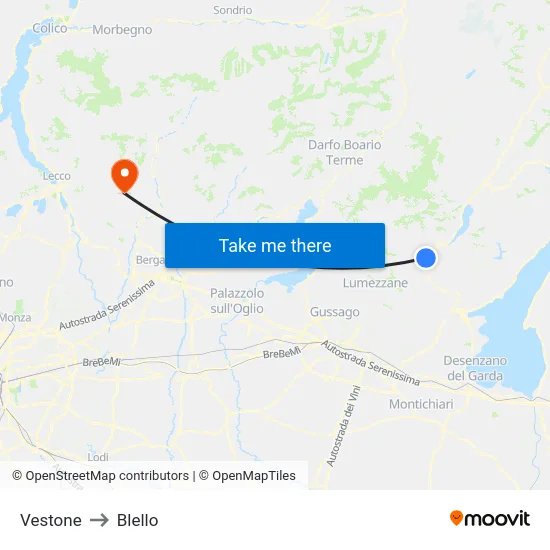 Vestone to Blello map