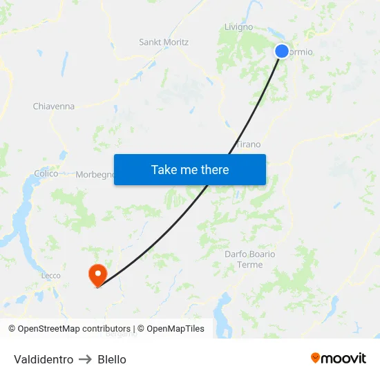 Valdidentro to Blello map