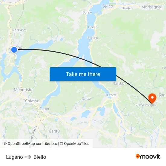 Lugano to Blello map