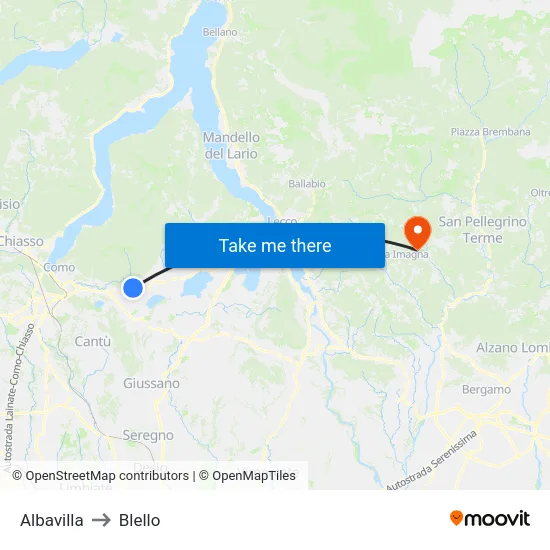 Albavilla to Blello map