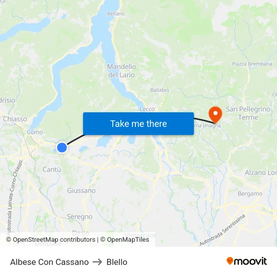 Albese Con Cassano to Blello map