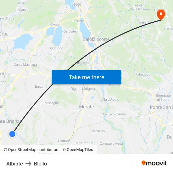 Albiate to Blello map