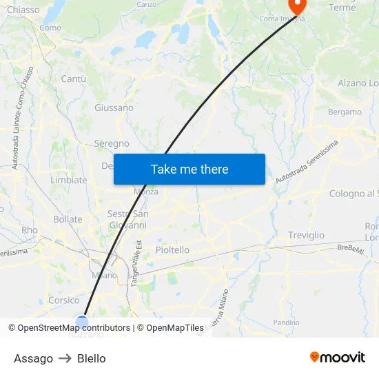 Assago to Blello map