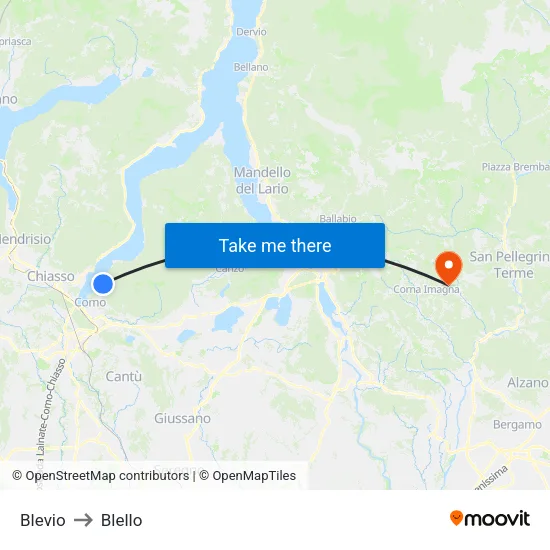 Blevio to Blello map