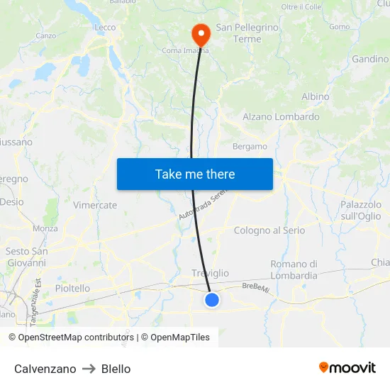 Calvenzano to Blello map
