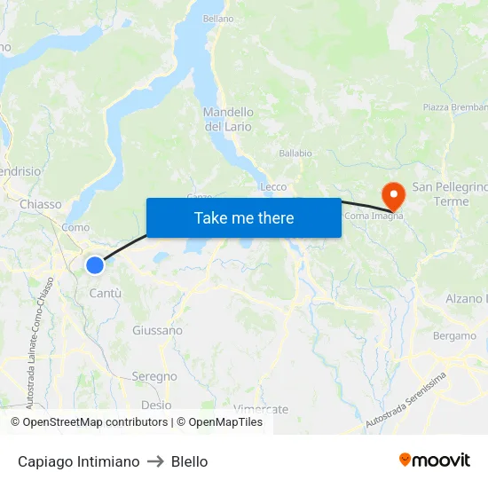 Capiago Intimiano to Blello map