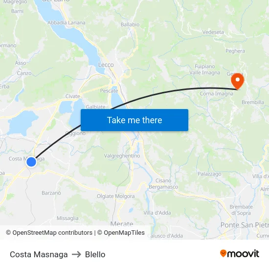 Costa Masnaga to Blello map