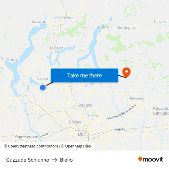 Gazzada Schianno to Blello map