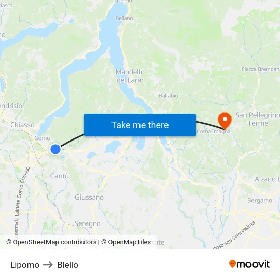 Lipomo to Blello map