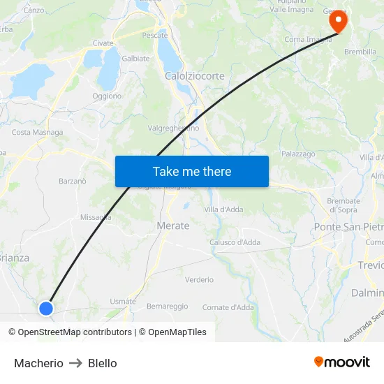 Macherio to Blello map
