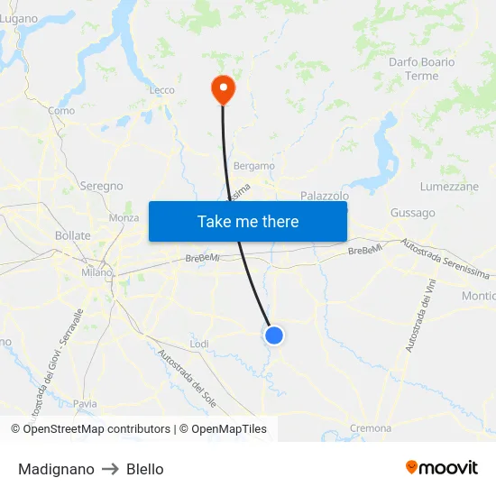 Madignano to Blello map