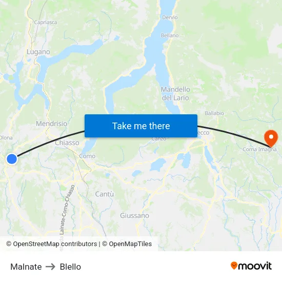 Malnate to Blello map