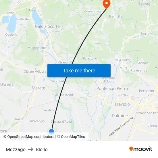 Mezzago to Blello map