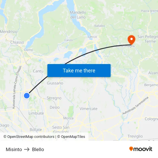 Misinto to Blello map