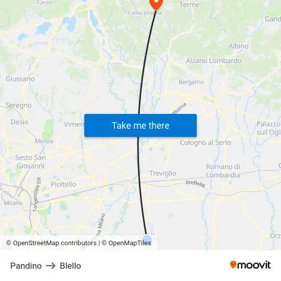 Pandino to Blello map